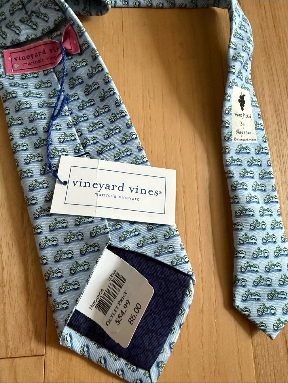 Vineyard Vines Light Blue motorcycle Pattern Silk Tie